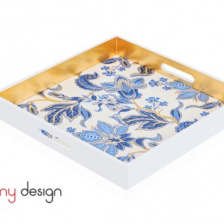 White square lacquer tray with flower and leaf pattern 40*40*4.5 cm